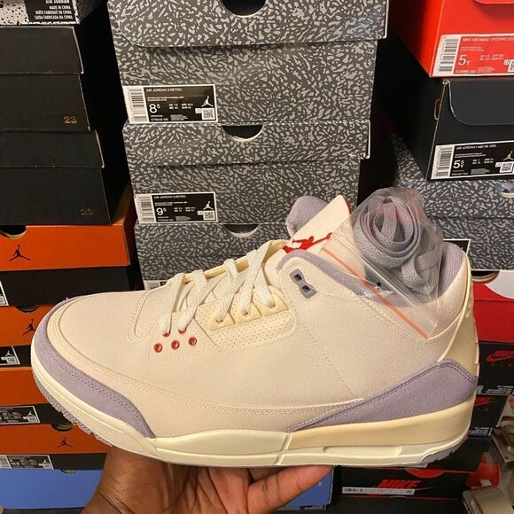 Air Jordan 3 Canvas Muslin University Red Cement Grey DH7139-100 Size 12 13 14​